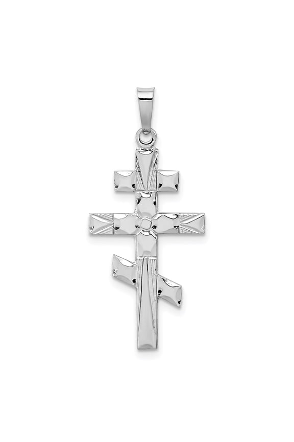14k White Gold Orthodox Cross Pendant for Men and Women, Three-Bar Religious Charm with Accents, Eastern Christian Faith Symbol, Traditional Devotional Jewelry