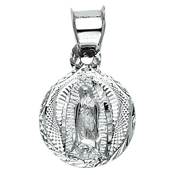 14k White Gold Our Lady Of Guadalupe Pendant Necklace 11x11mm Pendant for Women - .8 Grams