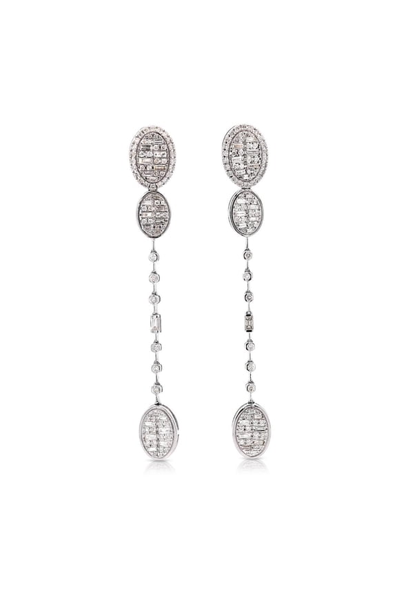 14k White Gold Oval 1 Carat Diamond Cluster Drop Dangle Earrings