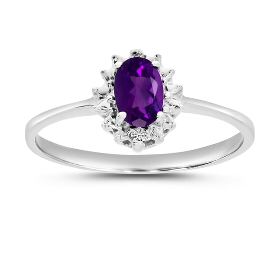 14k White Gold Oval Amethyst And Diamond Ring