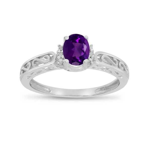 14k White Gold Oval Amethyst And Diamond Ring