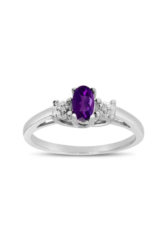 14k White Gold Oval Amethyst And Diamond Ring