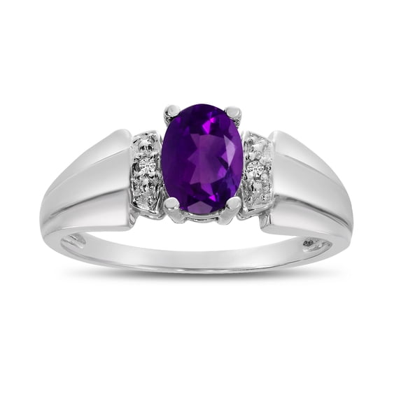 14k White Gold Oval Amethyst And Diamond Ring