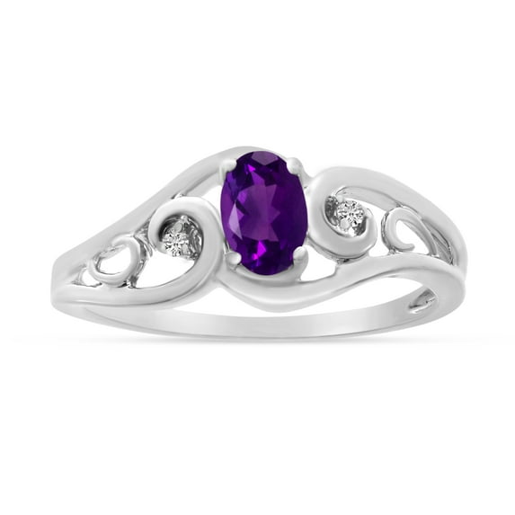 14k White Gold Oval Amethyst And Diamond Ring