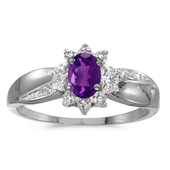 14k White Gold Oval Amethyst And Diamond Ring