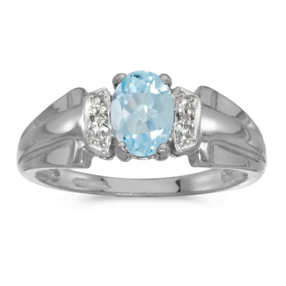 14k White Gold Oval Aquamarine And Diamond Ring