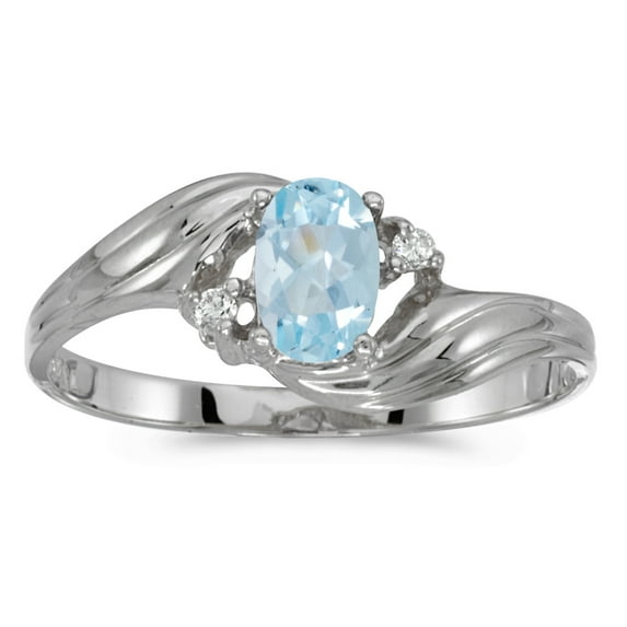 14k White Gold Oval Aquamarine And Diamond Ring