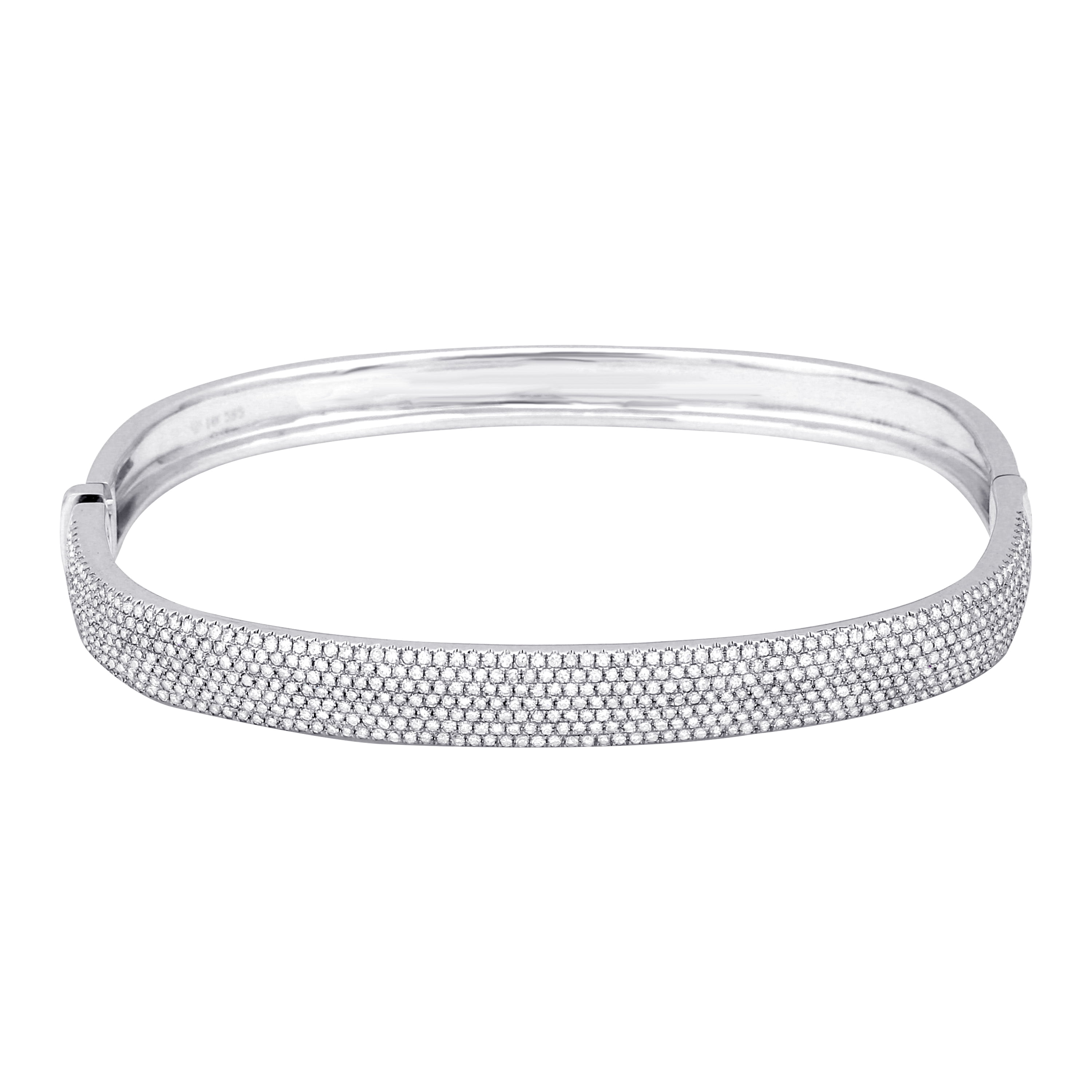 14k White Gold Oval Bangle Bracelet Hinged With 1.79 Ct Fine Diamond