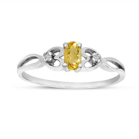14k White Gold Oval Citrine And Diamond Ring