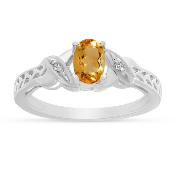 14k White Gold Oval Citrine And Diamond Ring