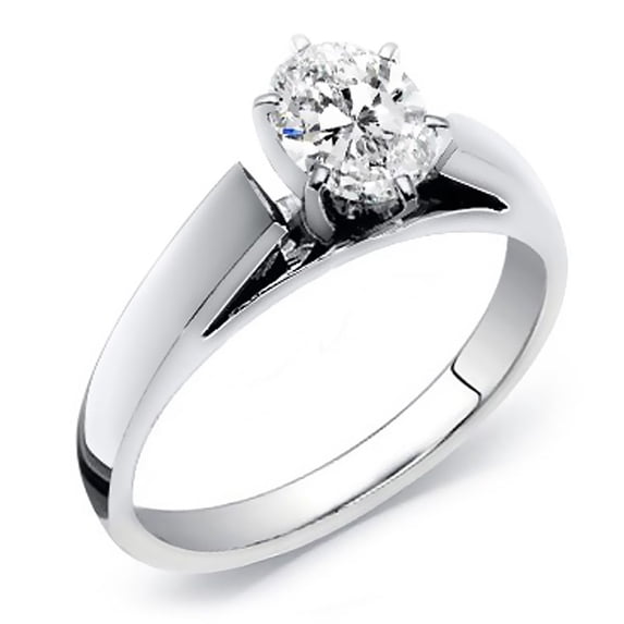 14k White Gold Oval Cut Diamond Solitaire Ring 0.50 cttw. (G-H Color, SI Clarity) Size 9.5