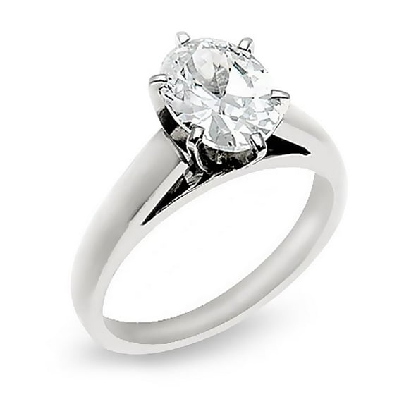 14k White Gold Oval Cut Diamond Solitaire Ring 0.90 cttw. (G-H Color, SI Clarity) Size 4.5
