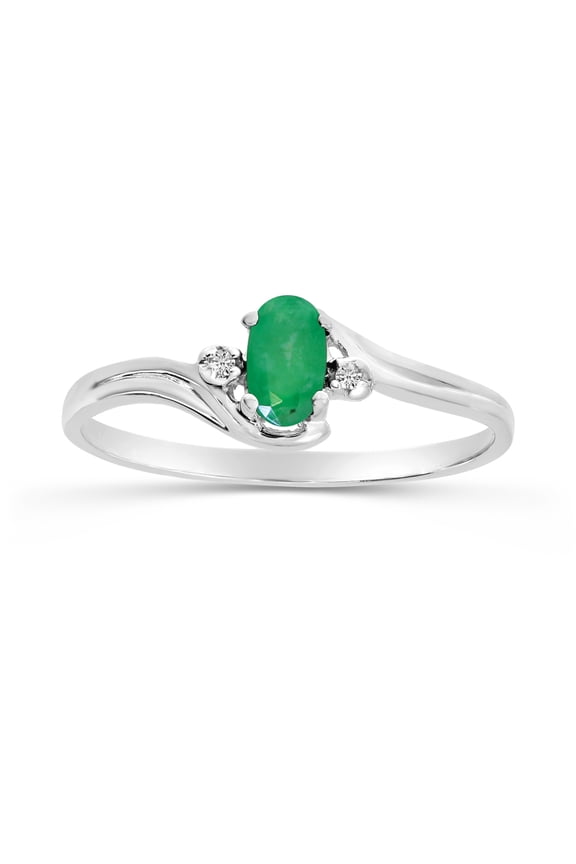 14k White Gold Oval Emerald And Diamond Ring
