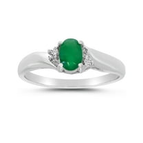 14k White Gold Oval Emerald And Diamond Ring
