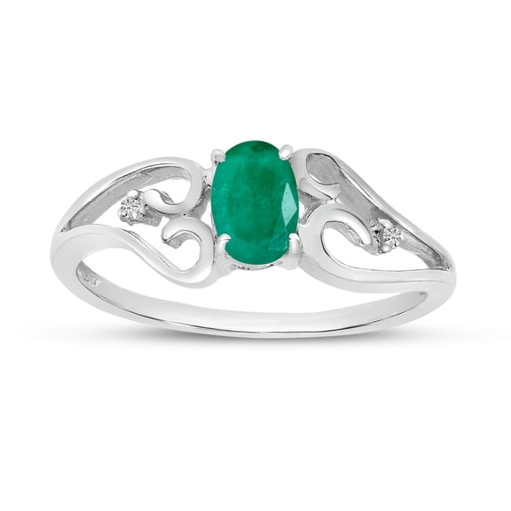 14k White Gold Oval Emerald And Diamond Ring