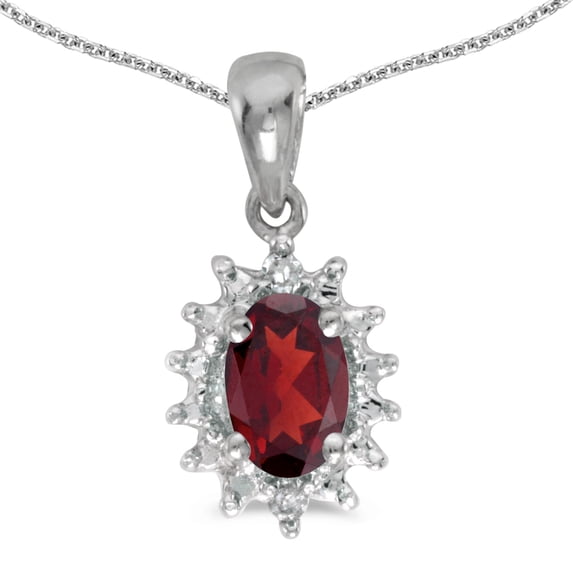 14k White Gold Oval Garnet And Diamond Pendant