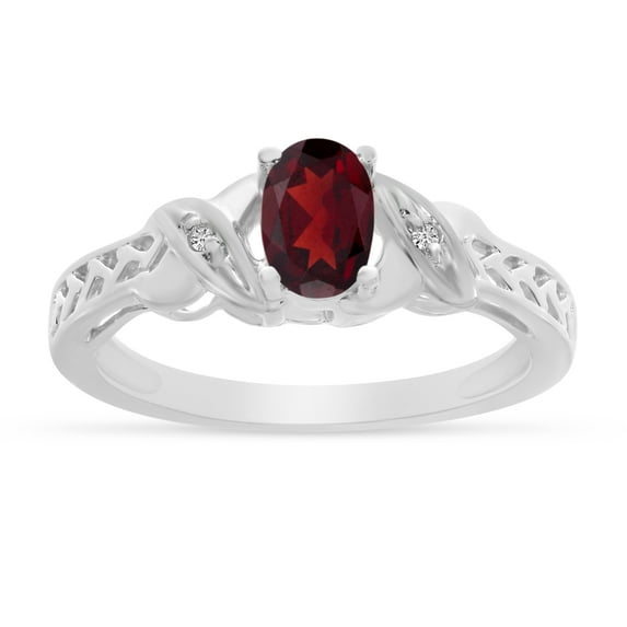 14k White Gold Oval Garnet And Diamond Ring