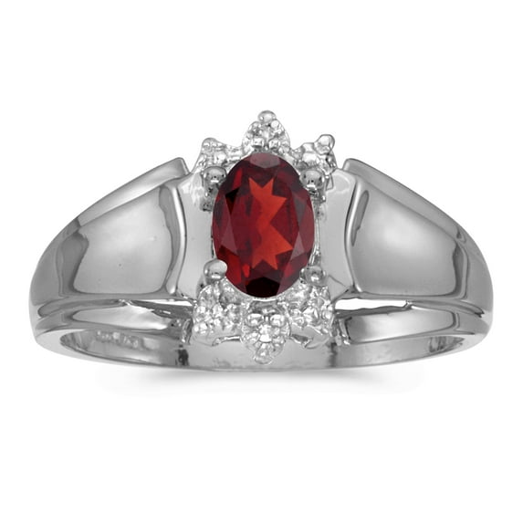 14k White Gold Oval Garnet And Diamond Ring