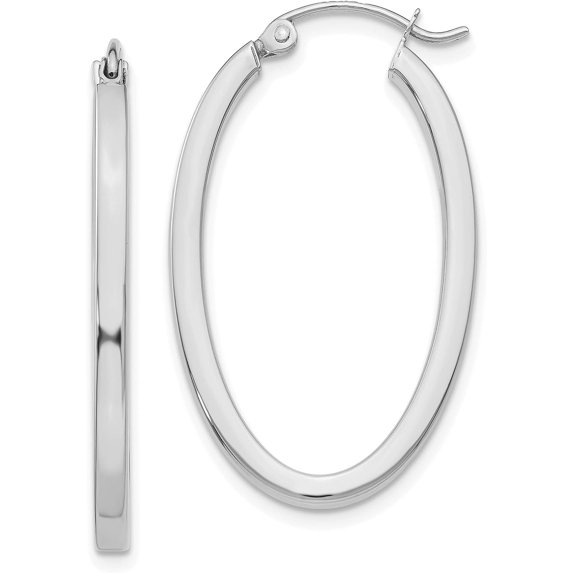 14k White Gold Oval Hoop Earrings - 30mm