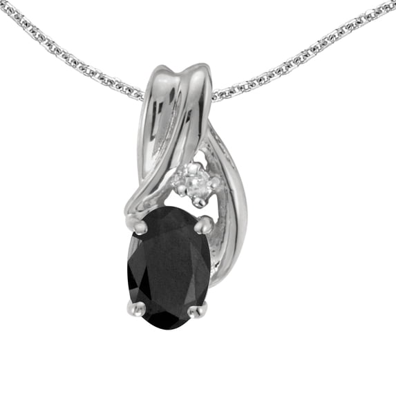 14k White Gold Oval Onyx And Diamond Pendant
