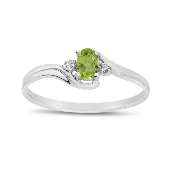 14k White Gold Oval Peridot And Diamond Ring