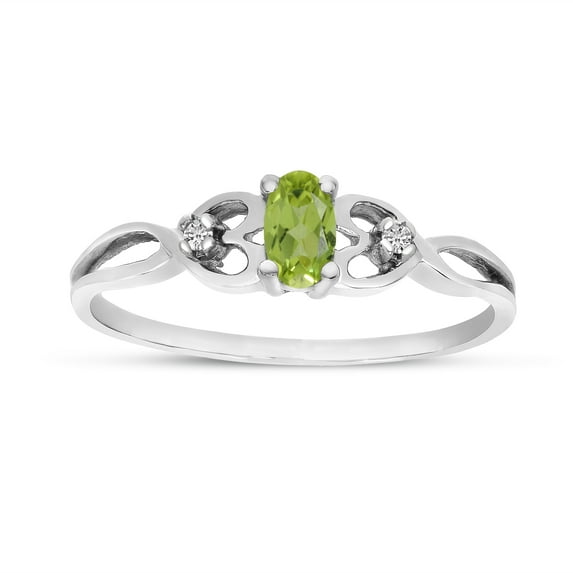 14k White Gold Oval Peridot And Diamond Ring