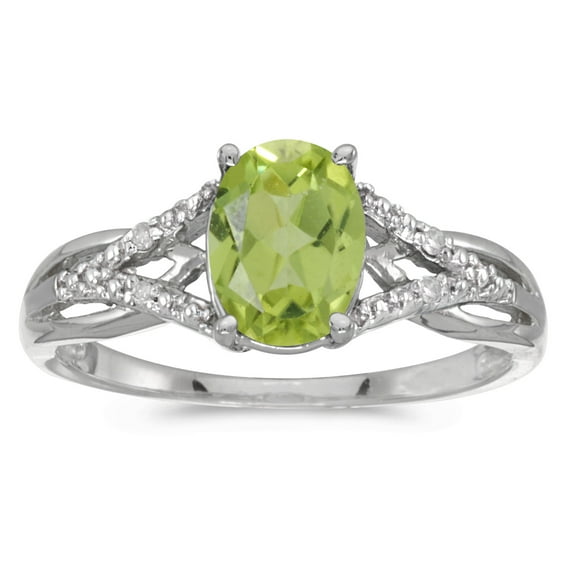 14k White Gold Oval Peridot And Diamond Ring