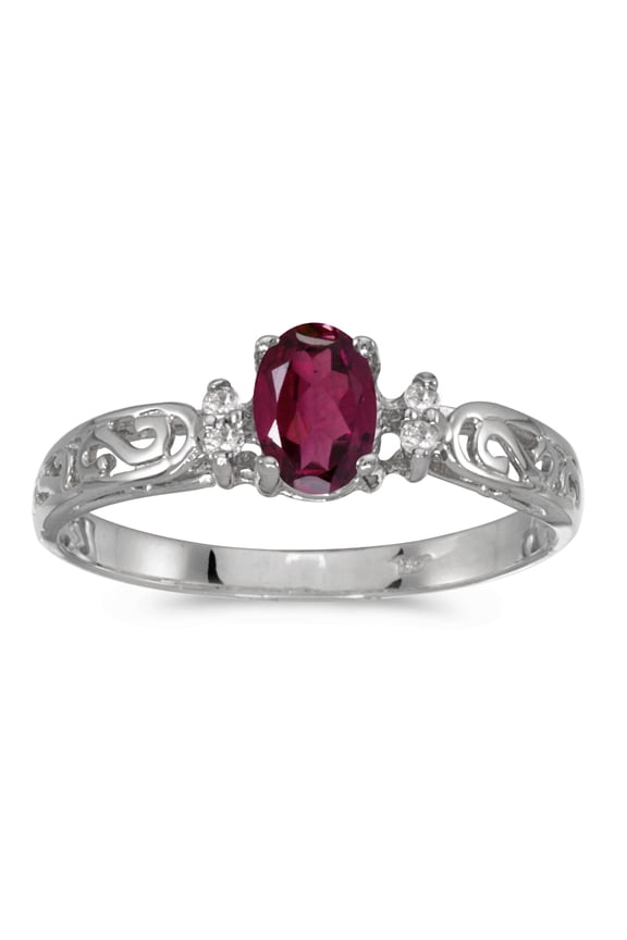 14k White Gold Oval Rhodolite Garnet And Diamond Filigree Ring
