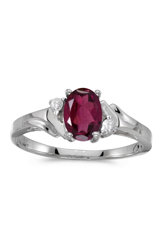 14k White Gold Oval Rhodolite Garnet And Diamond Ring
