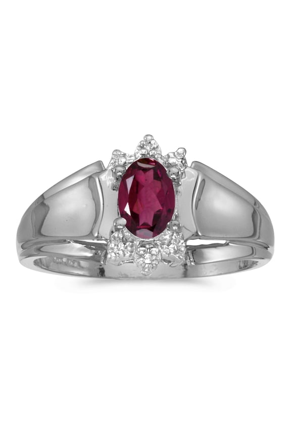 14k White Gold Oval Rhodolite Garnet And Diamond Ring
