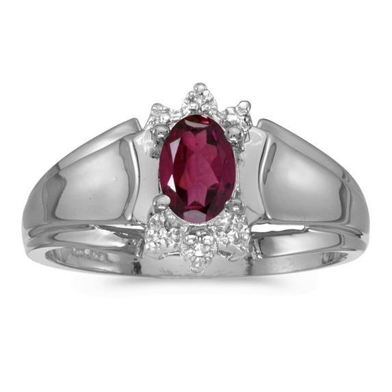 14k White Gold Oval Rhodolite Garnet And Diamond Ring