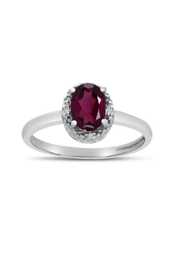 14k White Gold Oval Rhodolite Garnet And Diamond Ring