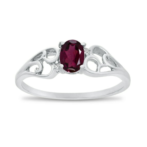 14k White Gold Oval Rhodolite Garnet And Diamond Ring