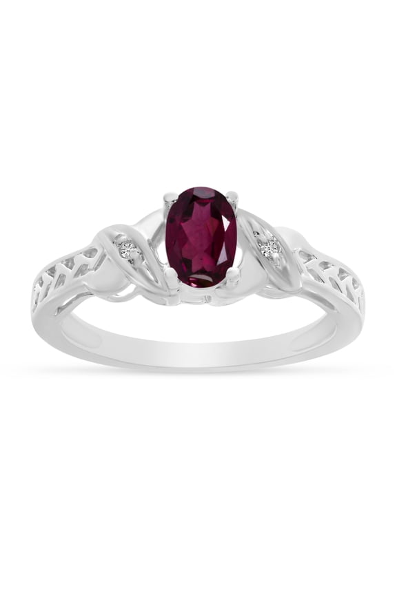 14k White Gold Oval Rhodolite Garnet And Diamond Ring