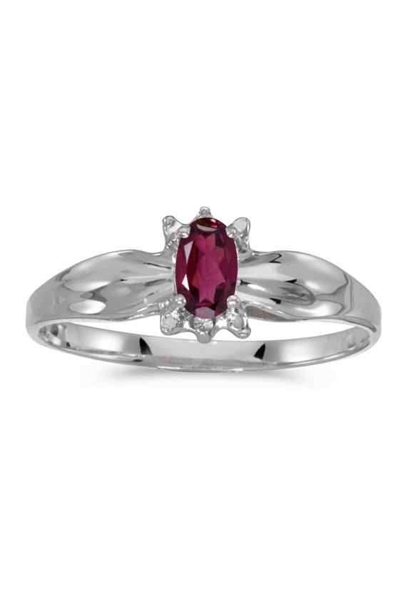 14k White Gold Oval Rhodolite Garnet And Diamond Ring