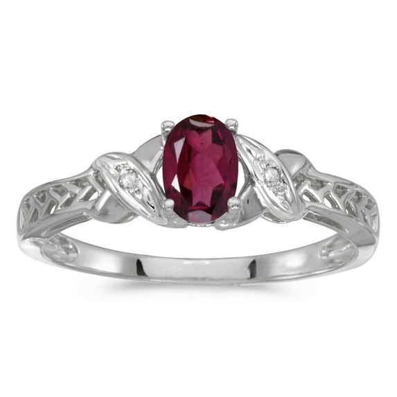 14k White Gold Oval Rhodolite Garnet And Diamond Ring