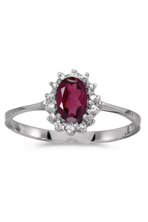 14k White Gold Oval Rhodolite Garnet And Diamond Ring