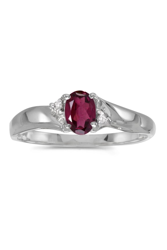 14k White Gold Oval Rhodolite Garnet And Diamond Ring