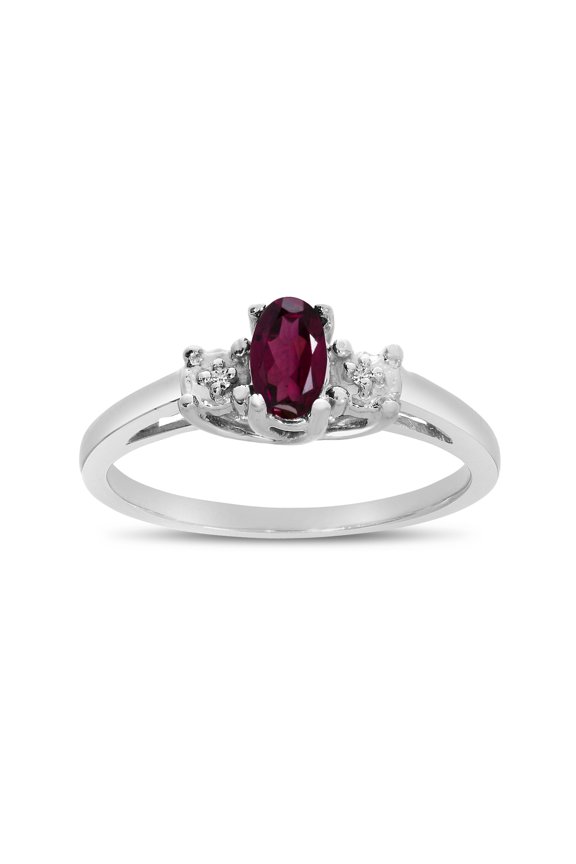 14k White Gold Oval Rhodolite Garnet And Diamond Ring