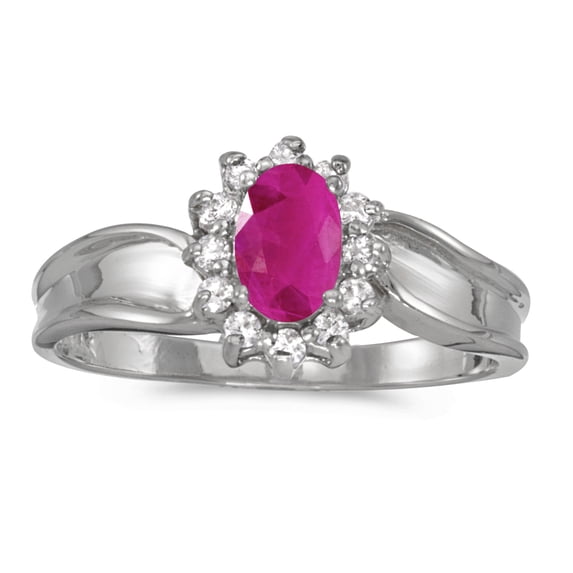 14k White Gold Oval Ruby And Diamond Ring
