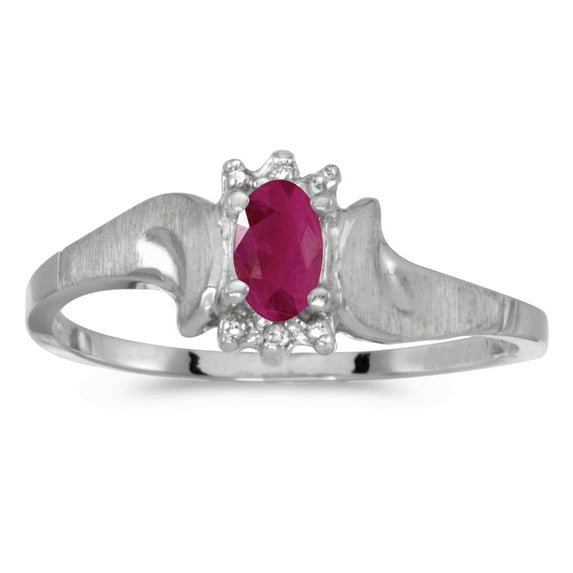 14k White Gold Oval Ruby And Diamond Satin Finish Ring