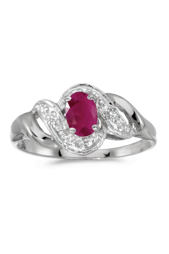 14k White Gold Oval Ruby And Diamond Swirl Ring