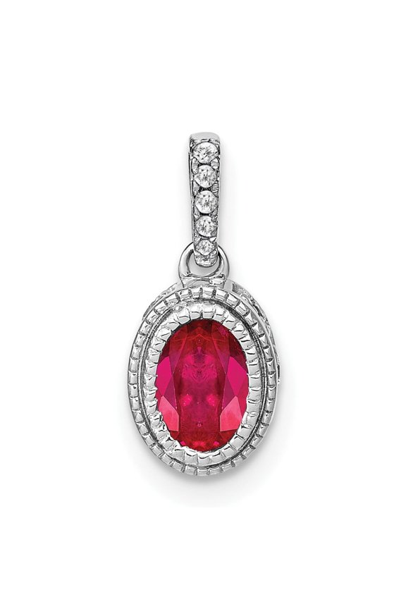 14k White Gold Oval Ruby Pendant Necklace with Diamond Halo Setting, Red Gemstone Fine Jewelry for Women, Classic Formal Anniversary Accessory
