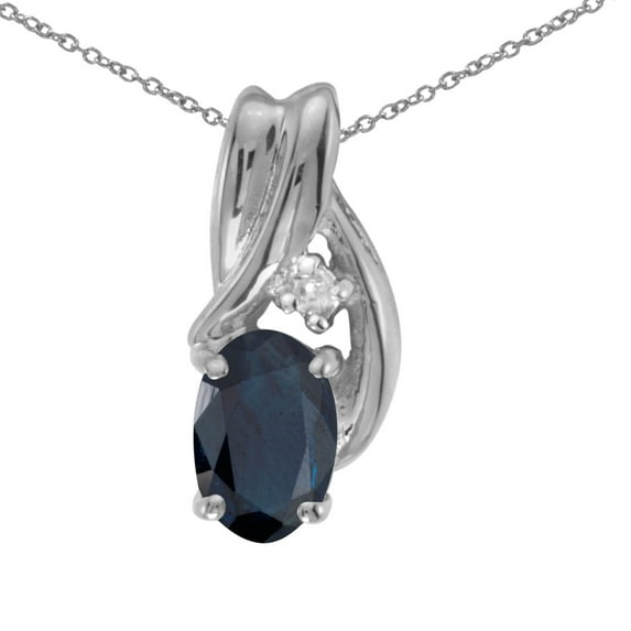 14k White Gold Oval Sapphire And Diamond Pendant