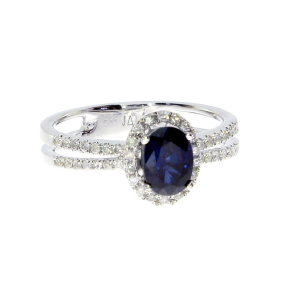 14k White Gold Oval Sapphire and Diamond Ring