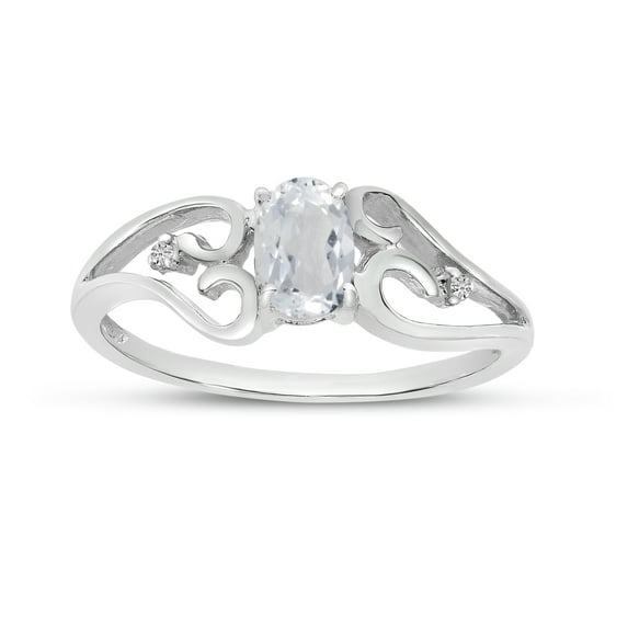 14k White Gold Oval White Topaz And Diamond Ring