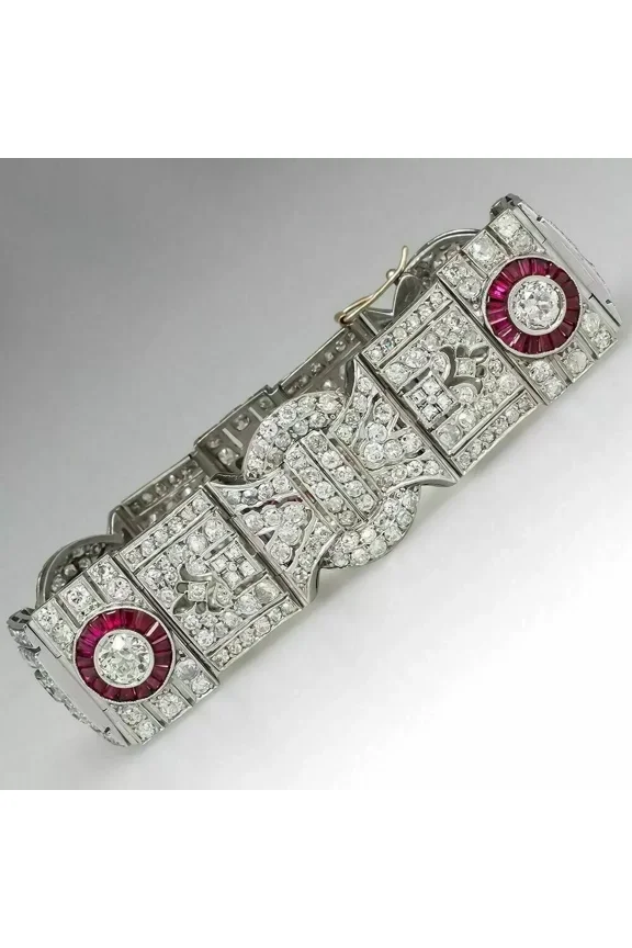 14k White Gold Over Round Cut Lab-Created Diamond 15Ct Art Deco Tennis Bracelet
