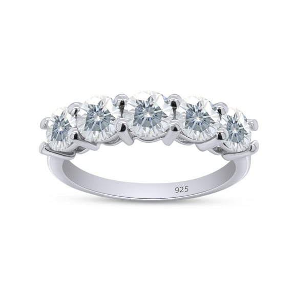 AFFY 1.20CT Moissanite Diamond Half Eternity Wedding Band Ring For Women 14k White Gold over Silver-5