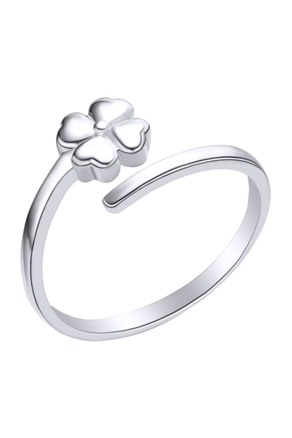 14k White Gold Over Sterling Silver Clover Adjustable Ring