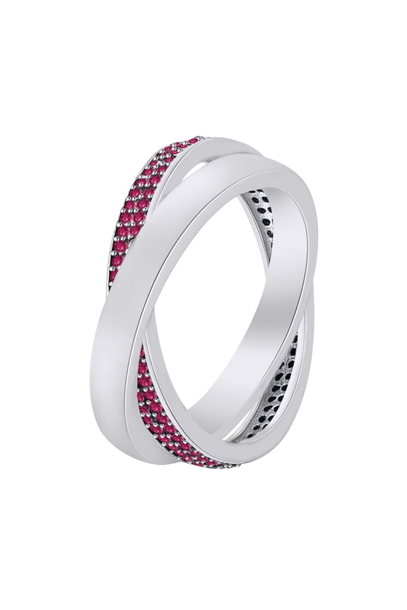 14k White Gold Over Sterling Silver Round Shape Simulated Pink Ruby Intertwined Engagement Ring
